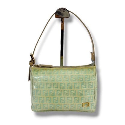 Fendi Zucchino Canvas Pouch Mini Handbag Light Blue Green