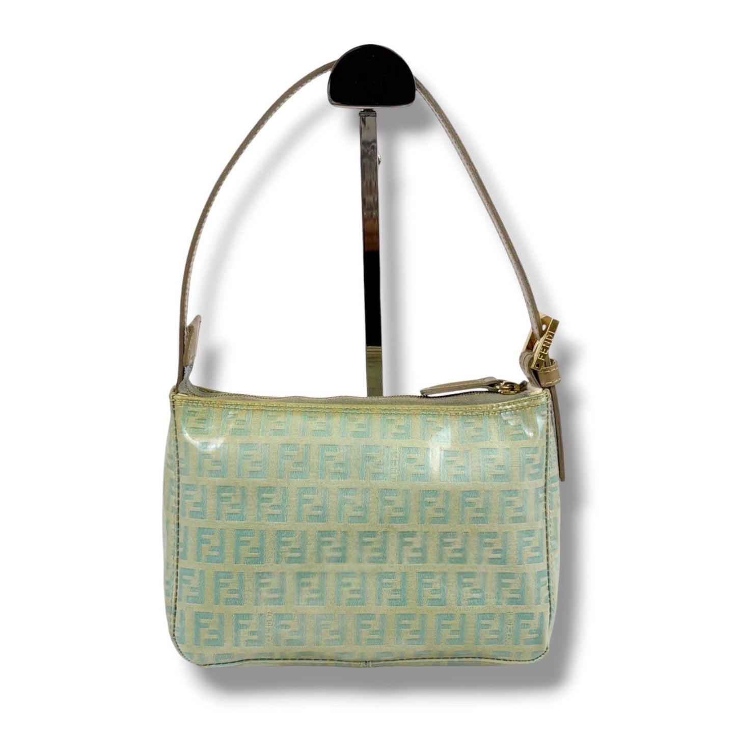 Fendi Zucchino Canvas Pouch Mini Handbag Light Blue Green — view 2