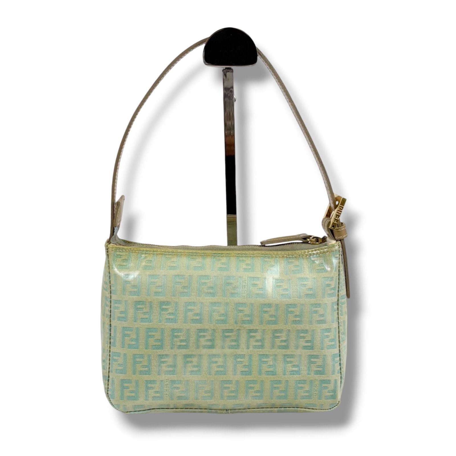 Fendi Zucchino Canvas Pouch Mini Handbag Light Blue Green — view 2