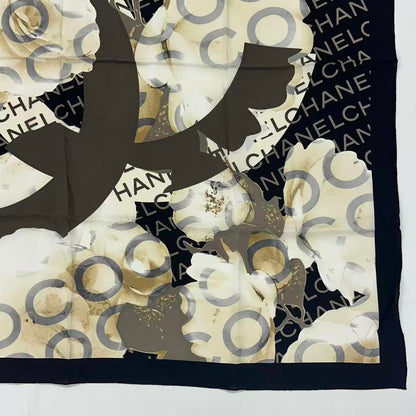 Chanel Scarf Camellia Logo Silk Black — view 4