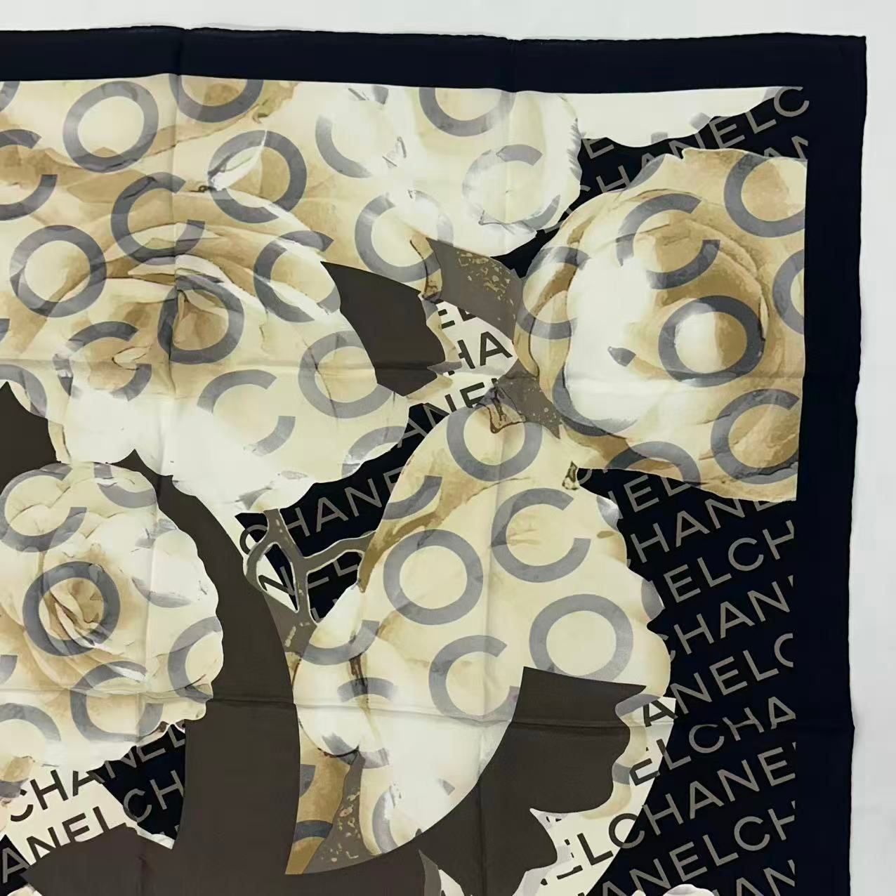 Chanel Scarf Camellia Logo Silk Black — view 3