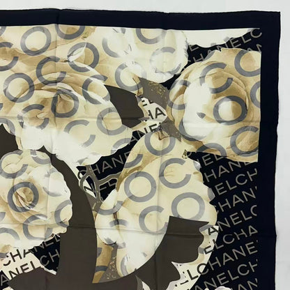 Chanel Scarf Camellia Logo Silk Black — view 3