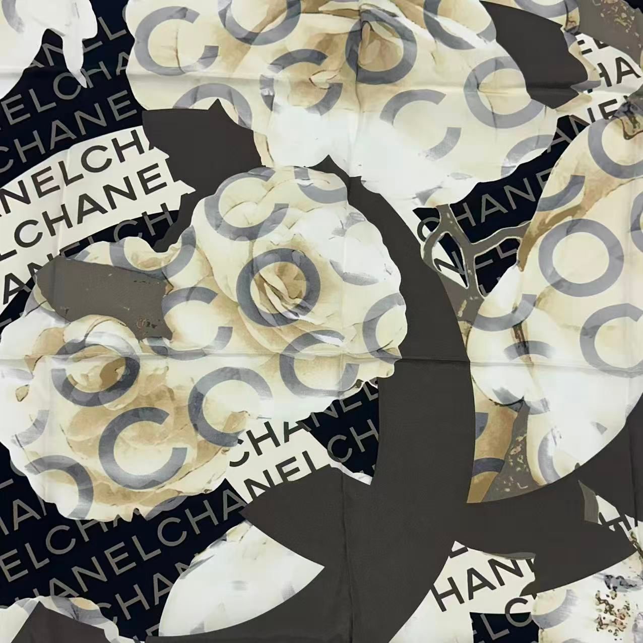 Chanel Scarf Camellia Logo Silk Black — view 6