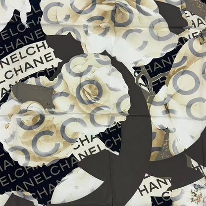 Chanel Scarf Camellia Logo Silk Black — view 6