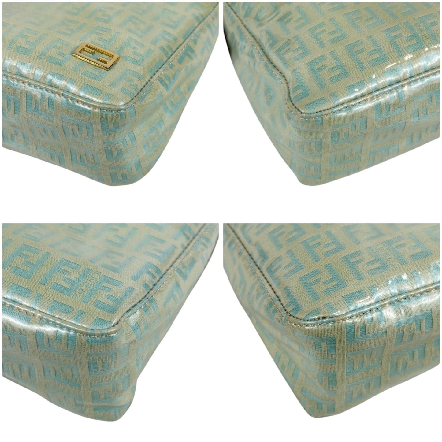 Fendi Zucchino Canvas Pouch Mini Handbag Light Blue Green — view 5
