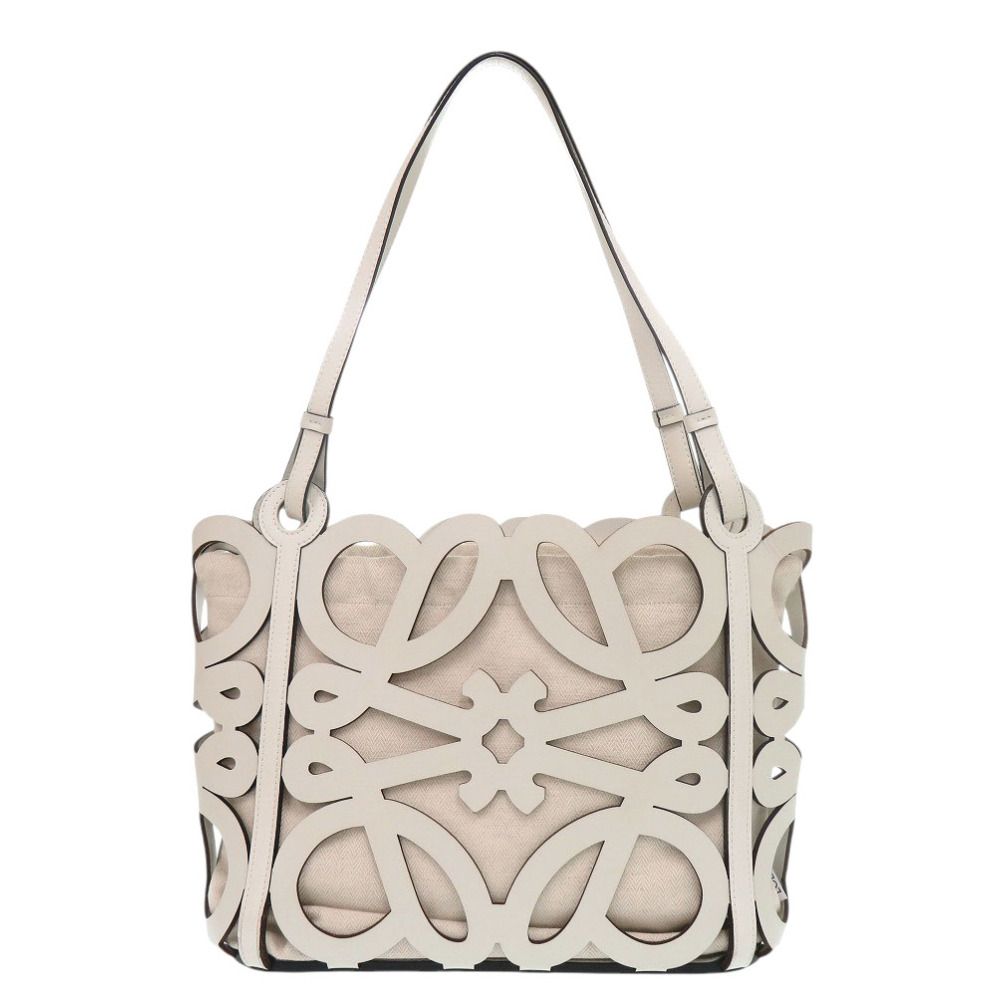 Loewe Anagram Cutout Tote Leather Canvas White — view 3