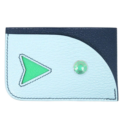 Hermes Poisson Card Case Chevre Misol Navy Light Blue Green