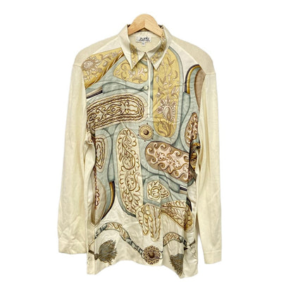 Hermes Long Sleeve Sweater L Ivory Gray Multi Regular Color Front Silk Cashmere