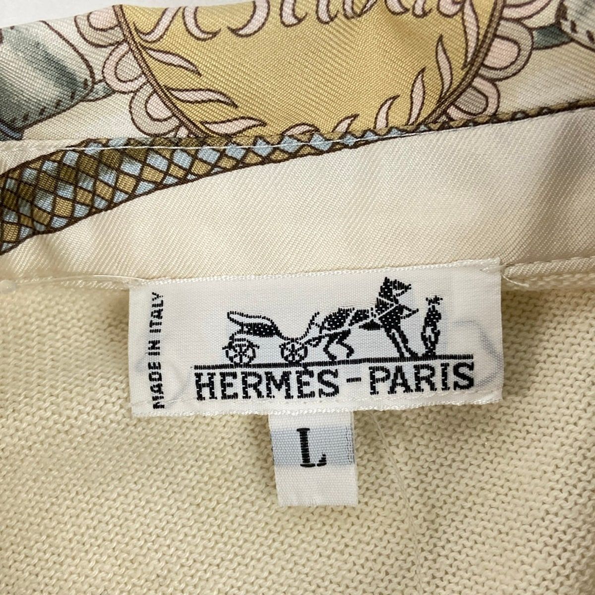 Hermes Long Sleeve Sweater L Ivory Gray Multi Regular Color Front Silk Cashmere — view 3