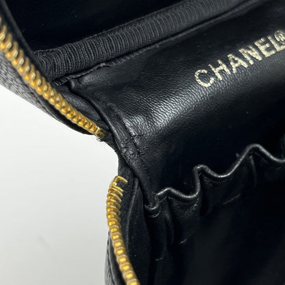 Chanel CC Logo Vanity Cosmetic Makeup Case Pouch Caviar Leather Black — view 7