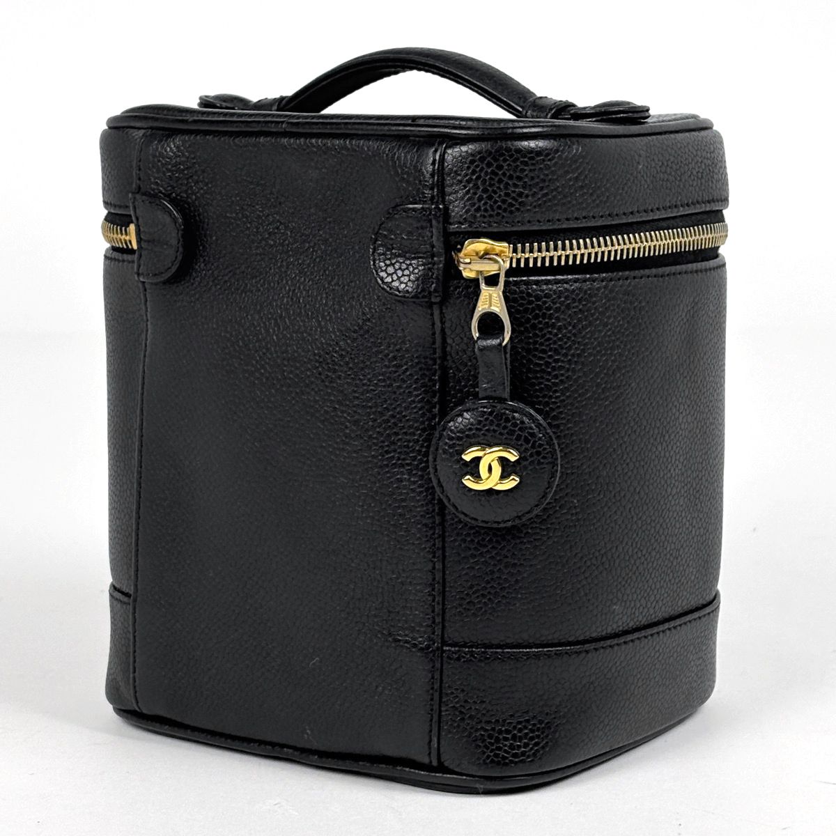 Chanel CC Logo Vanity Cosmetic Makeup Case Pouch Caviar Leather Black — view 2