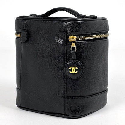 Chanel CC Logo Vanity Cosmetic Makeup Case Pouch Caviar Leather Black — view 2