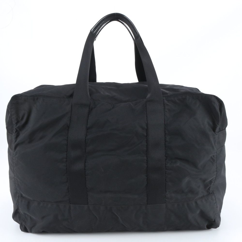Prada Tessuto Nylon Triangle Logo Leather Boston Bag Business Trip Tote Travel — view 3