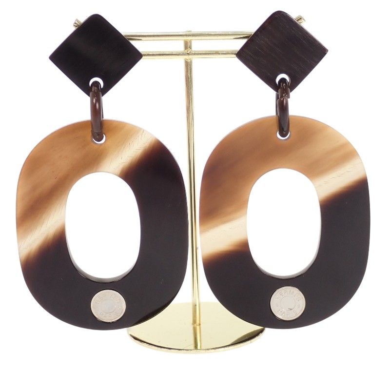 Hermes Earrings Buffalo Horn Brown