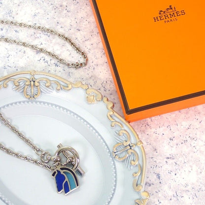 Hermes Helios Cheval Necklace Horse Metal Silver Blue Pendant