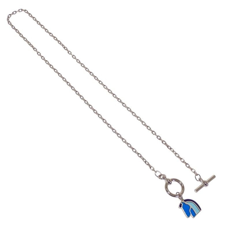 Hermes Helios Cheval Necklace Horse Metal Silver Blue Pendant — view 6