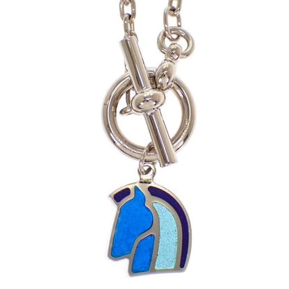 Hermes Helios Cheval Necklace Horse Metal Silver Blue Pendant — view 3