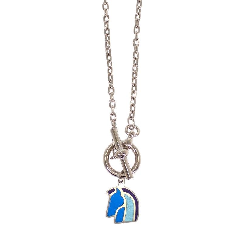 Hermes Helios Cheval Necklace Horse Metal Silver Blue Pendant — view 2