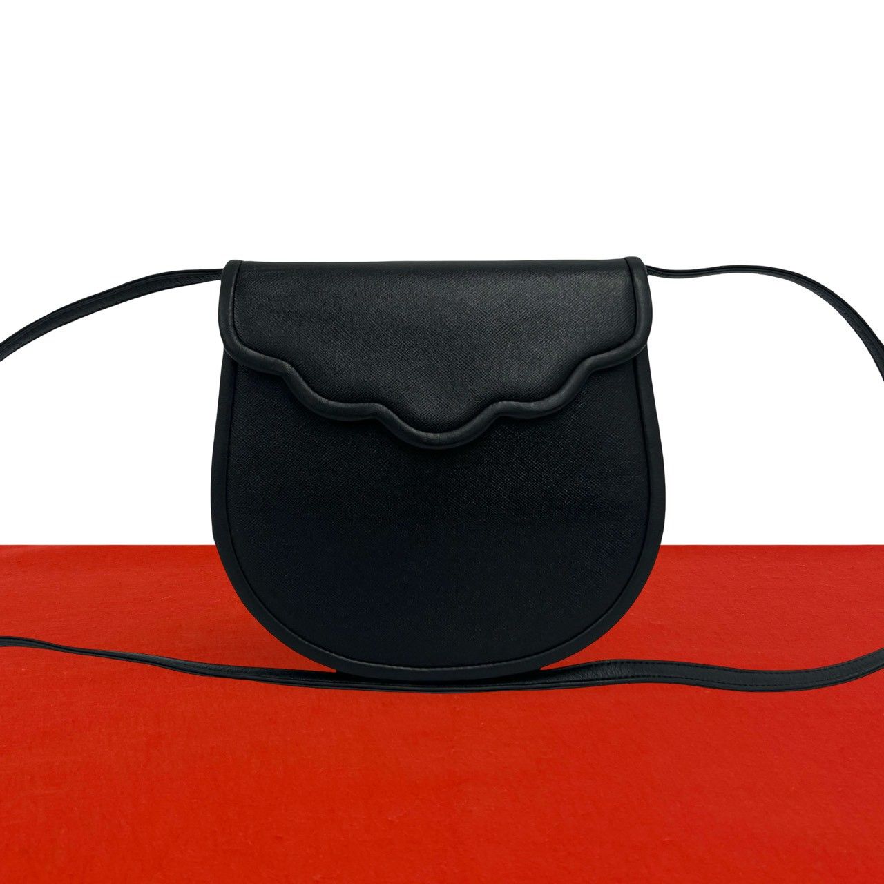 Saint Laurent Yves Vintage Scallop Leather Mini Shoulder Bag Pochette Black