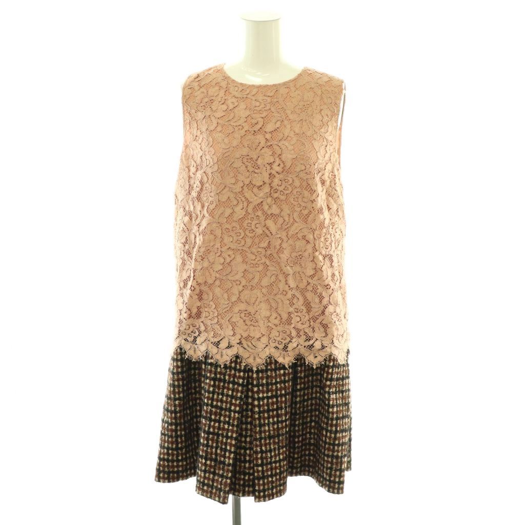Dolce & Gabbana Dress Knee Length Plaid Sleeveless Brace 42 Pink Brown Black