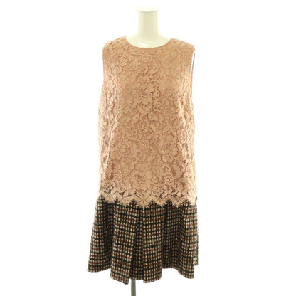 Dolce & Gabbana Dress Knee Length Plaid Sleeveless Brace 42 Pink Brown Black