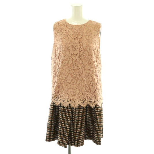 Dolce & Gabbana Dress Knee Length Plaid Sleeveless Brace 42 Pink Brown Black