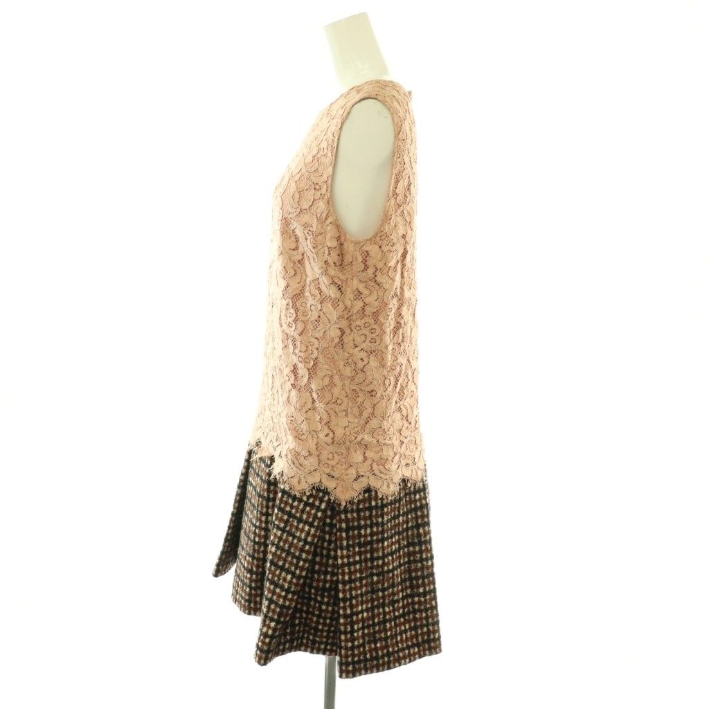 Dolce & Gabbana Dress Knee Length Plaid Sleeveless Brace 42 Pink Brown Black — view 3