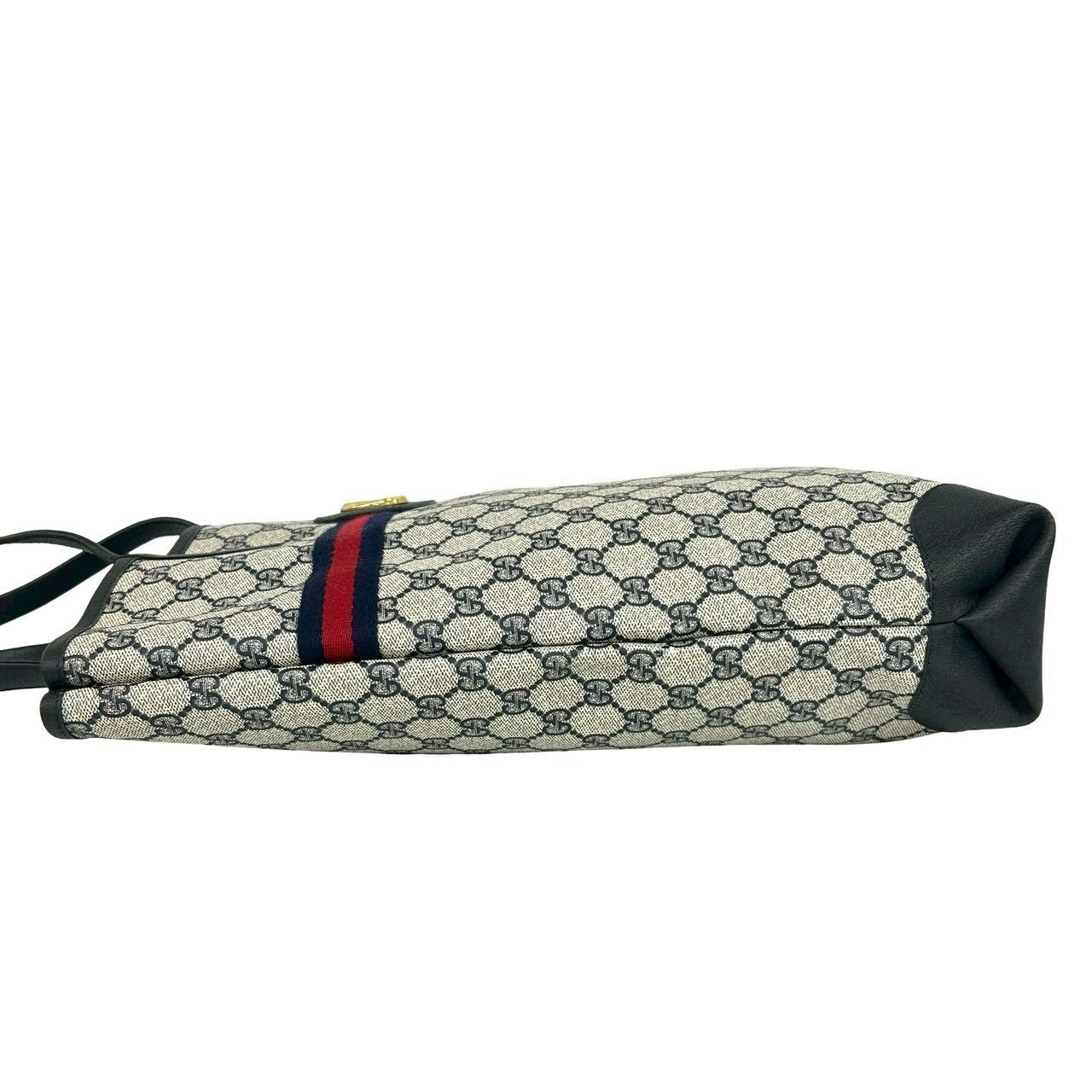 Gucci Vintage Sherry Line GG Logo Pattern Leather Tote Navy — view 6