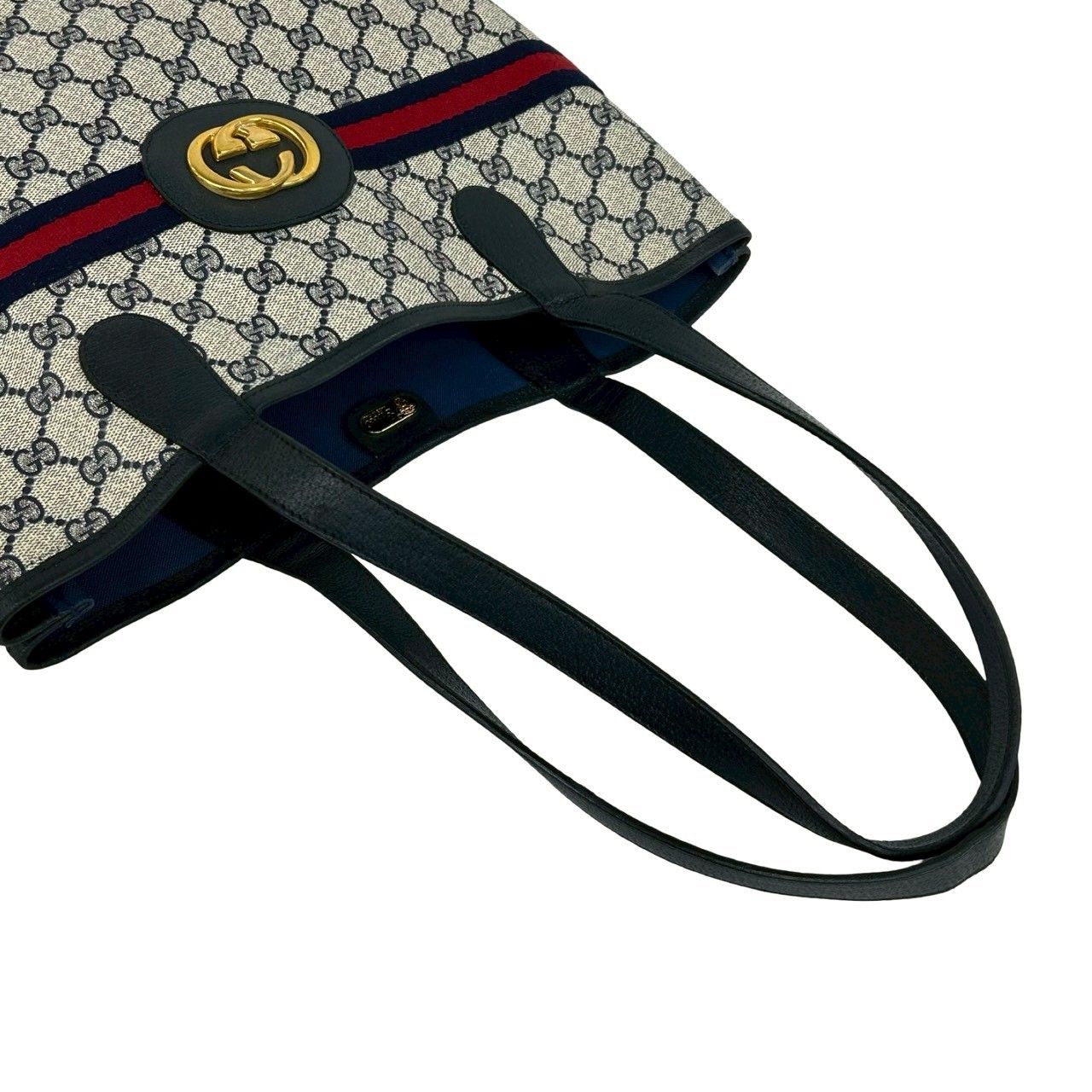 Gucci Vintage Sherry Line GG Logo Pattern Leather Tote Navy — view 4