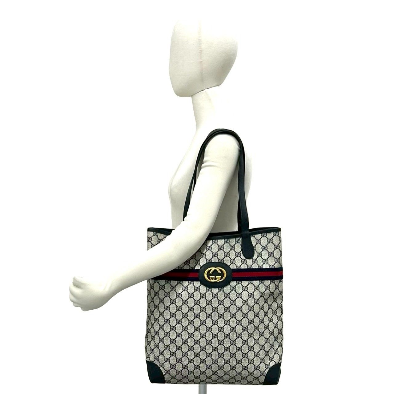 Gucci Vintage Sherry Line GG Logo Pattern Leather Tote Navy — view 2