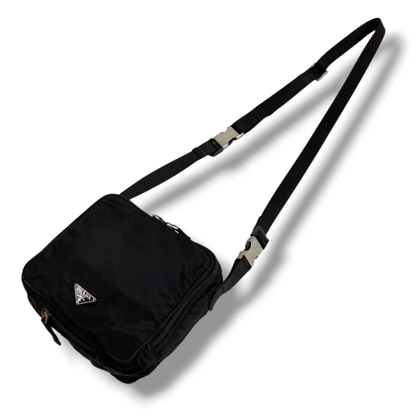 Prada Triangle Logo Mini Shoulder Bag Cross Tessuto Nylon Black Nero Pochette — view 2