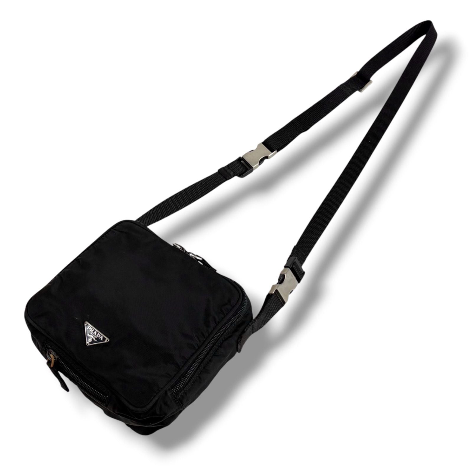 Prada Triangle Logo Mini Shoulder Bag Cross Tessuto Nylon Black Nero Pochette — view 2