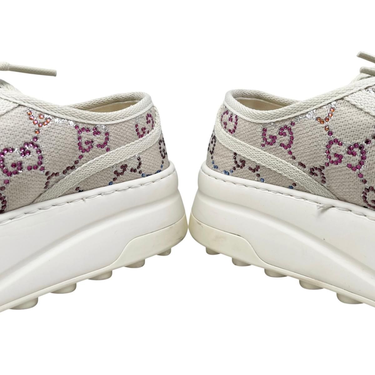 Gucci Sneakers GG Canvas Rhinestone 37 Crystal Multicolor Beige — view 8