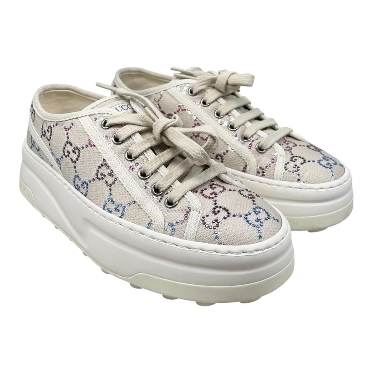 Gucci Sneakers GG Canvas Rhinestone 37 Crystal Multicolor Beige — view 2