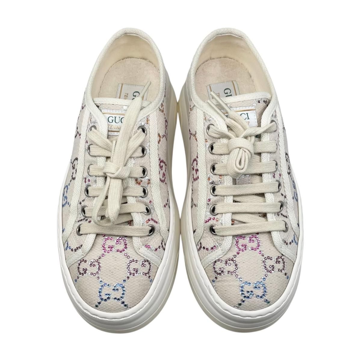 Gucci Sneakers GG Canvas Rhinestone 37 Crystal Multicolor Beige — view 5