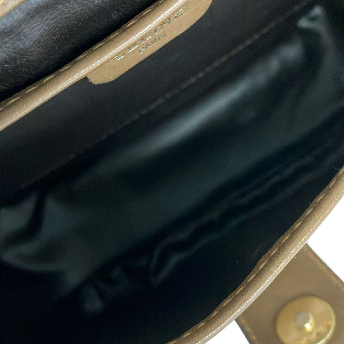 Celine Shoulder Bag Macadam Pattern Beige Dark Brown Leather — view 7