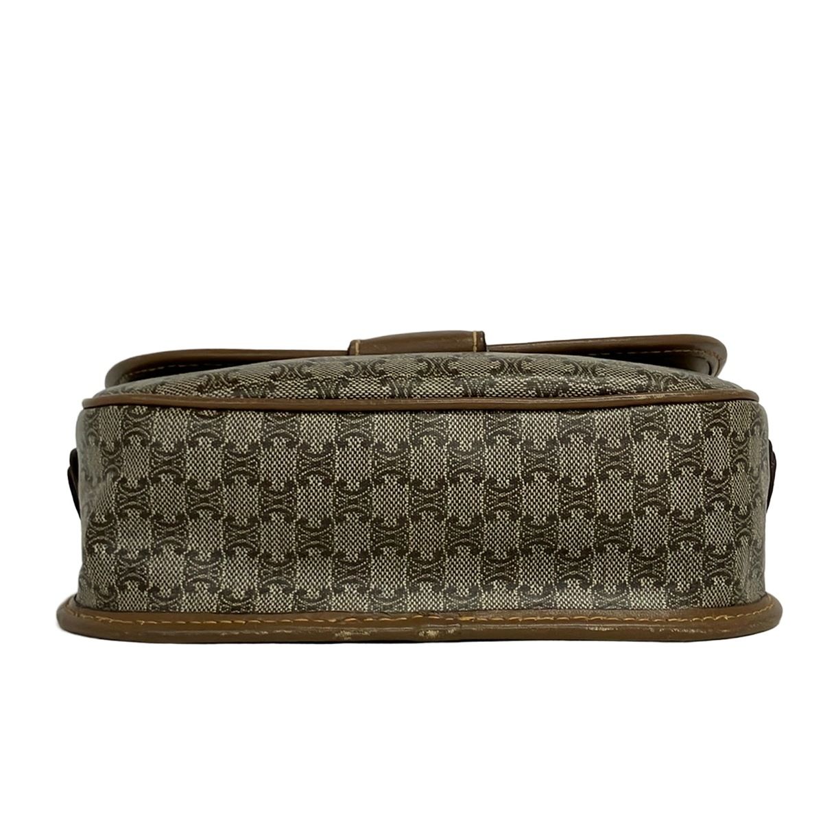 Celine Shoulder Bag Macadam Pattern Beige Dark Brown Leather — view 5