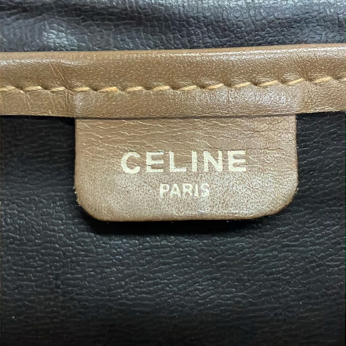 Celine Shoulder Bag Macadam Pattern Beige Dark Brown Leather — view 8