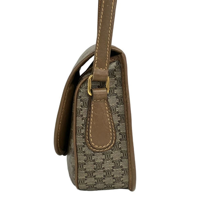 Celine Shoulder Bag Macadam Pattern Beige Dark Brown Leather — view 4
