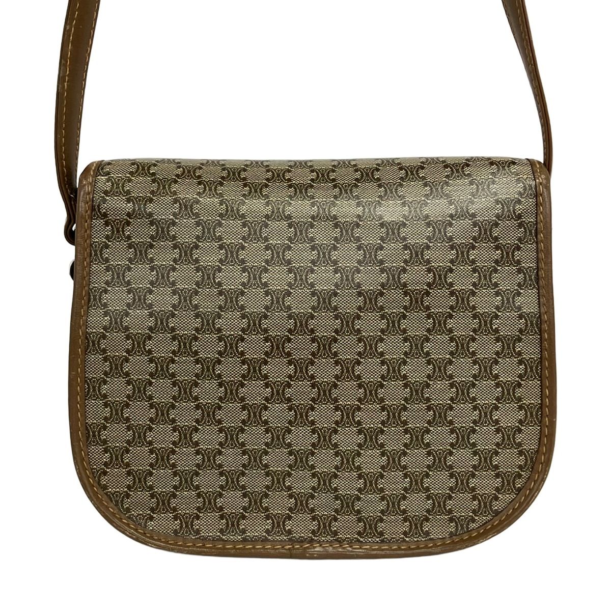 Celine Shoulder Bag Macadam Pattern Beige Dark Brown Leather — view 3
