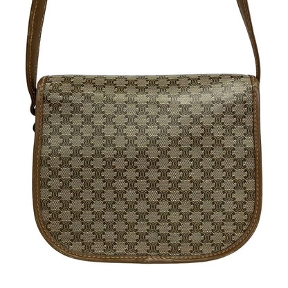 Celine Shoulder Bag Macadam Pattern Beige Dark Brown Leather — view 3