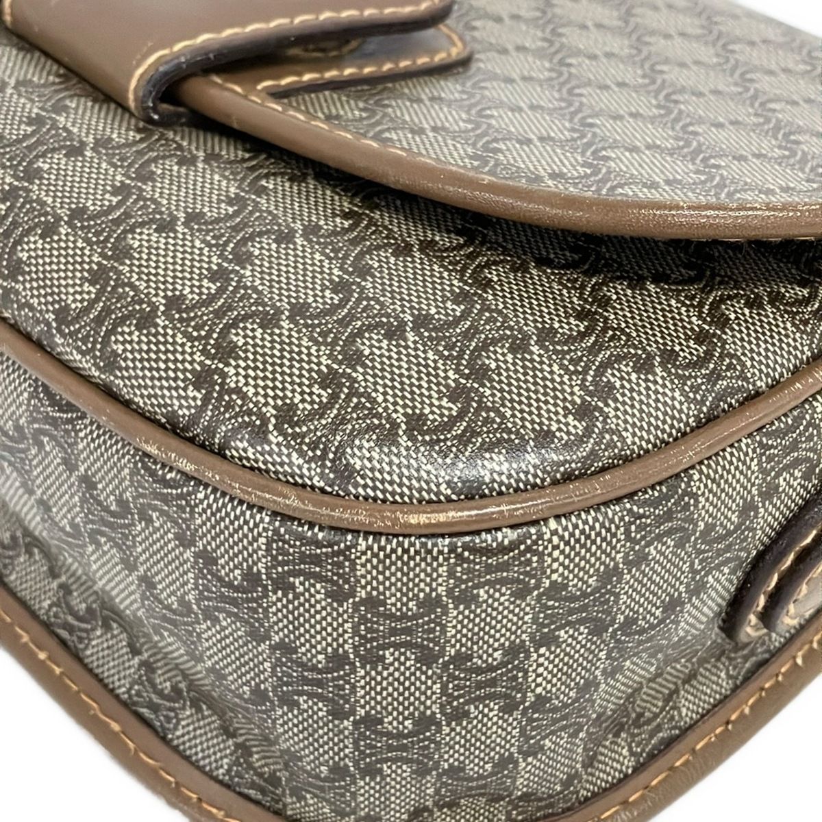 Celine Shoulder Bag Macadam Pattern Beige Dark Brown Leather — view 6