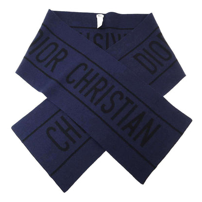 Dior Wool Cashmere Logo Knit Scarf Navy — view 3