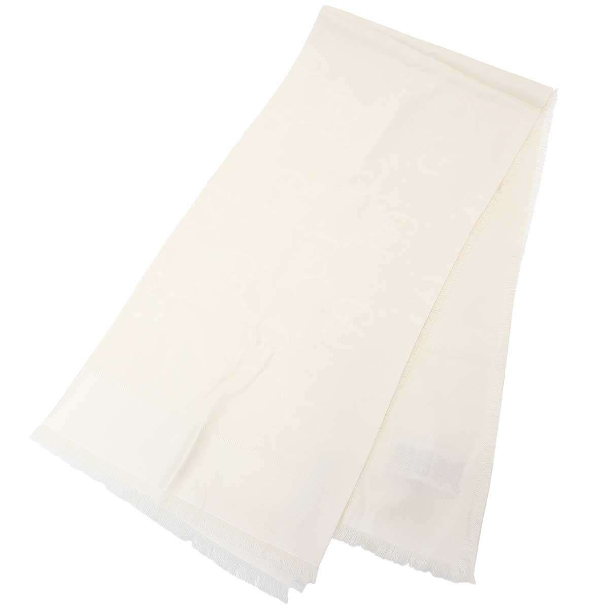 Gucci GG Jacquard Silk Wool Shawl White Scarf