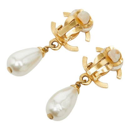 Chanel CC Logo Vintage Earrings Gold Faux Pearl Plated — view 3