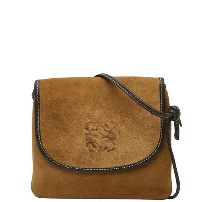 Loewe Anagram Shoulder Bag Pochette Beige Brown Suede Leather