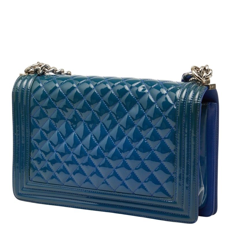 Chanel CC Logo Chain Shoulder Bag Blue Patent Leather — view 2