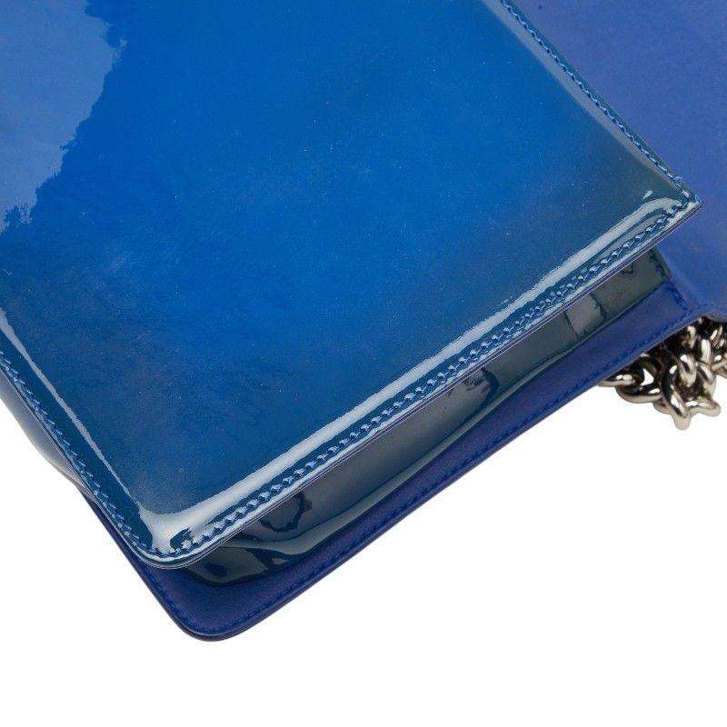 Chanel CC Logo Chain Shoulder Bag Blue Patent Leather — view 8