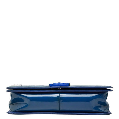 Chanel CC Logo Chain Shoulder Bag Blue Patent Leather — view 3