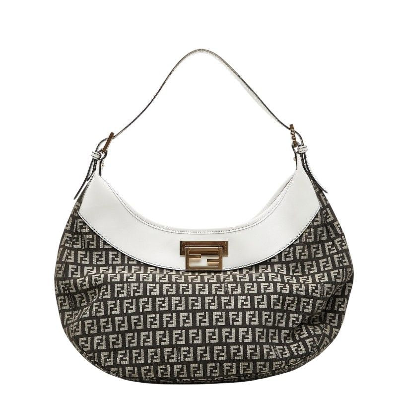 Fendi Zucchino Shoulder Bag Black White Canvas Leather